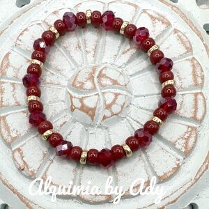 Cherry vibe Red crystal Jasper and gold beaded handmade bracelet